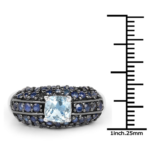 2.78 Carat Genuine Blue Topaz and Blue Sapphire .925 Sterling Silver Ring