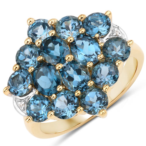 Rings-4.81 Carat Genuine London Blue Topaz and White Topaz .925 Sterling Silver Ring