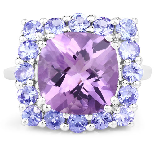 6.63 Carat Genuine Amethyst and Tanzanite .925 Sterling Silver Ring