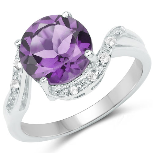 Amethyst-2.52 Carat Genuine Amethyst and White Topaz .925 Sterling Silver Ring