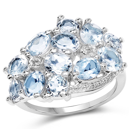 Rings-4.17 Carat Genuine Blue Topaz and White Topaz .925 Sterling Silver Ring