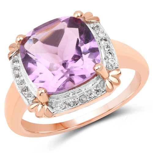 Amethyst-14K Rose Gold Plated 3.67 Carat Genuine Amethyst and White Topaz .925 Sterling Silver Ring