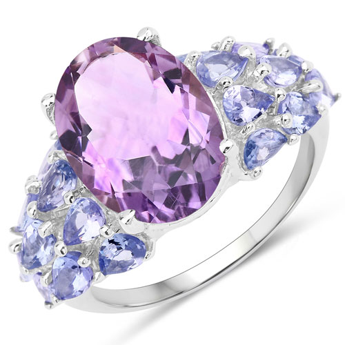 7.42 Carat Genuine Amethyst and Tanzanite .925 Sterling Silver Ring
