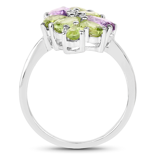 2.26 Carat Genuine Amethyst & Peridot .925 Sterling Silver Ring