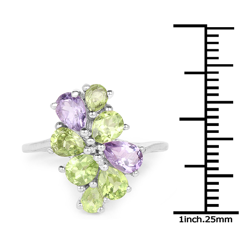 2.26 Carat Genuine Amethyst & Peridot .925 Sterling Silver Ring