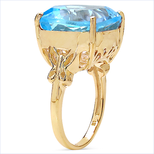 14K Yellow Gold Plated 11.94 Carat Genuine Blue Topaz & White Diamond .925 Sterling Silver Ring