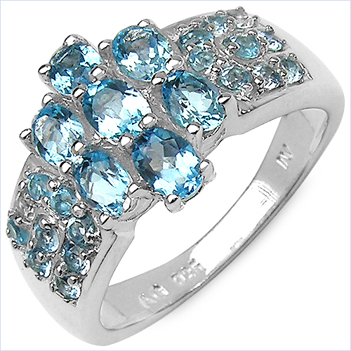 Rings-2.05 Carat Genuine Swiss Blue Topaz .925 Sterling Silver Ring