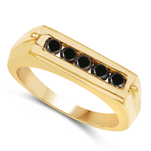 14K Yellow Gold Plated 0.50 Carat Genuine Black Diamond .925 Sterling Silver Ring