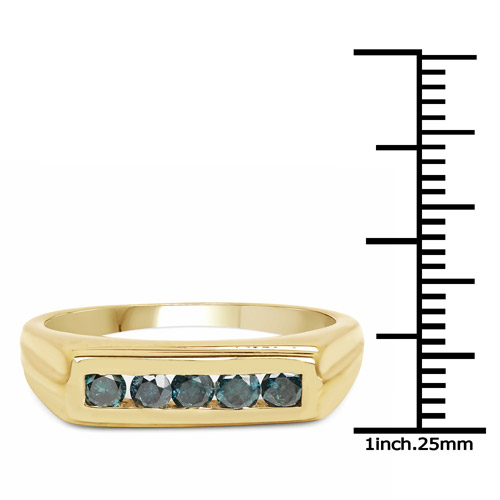 14K Yellow Gold Plated 0.50 Carat Genuine Blue Diamond .925 Sterling Silver Ring