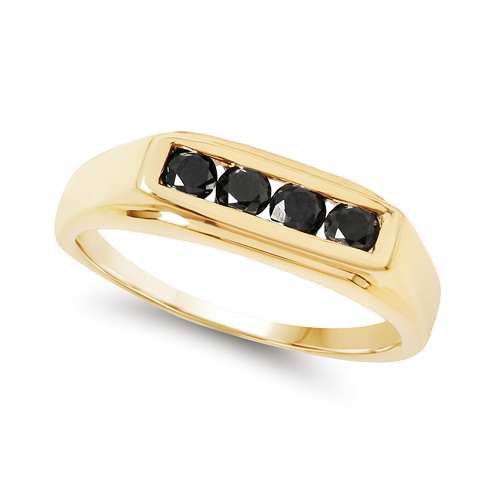 14K Yellow Gold Plated 0.48 Carat Genuine Black Diamond .925 Sterling Silver Ring