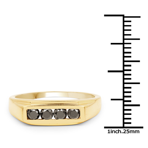 14K Yellow Gold Plated 0.48 Carat Genuine Black Diamond .925 Sterling Silver Ring