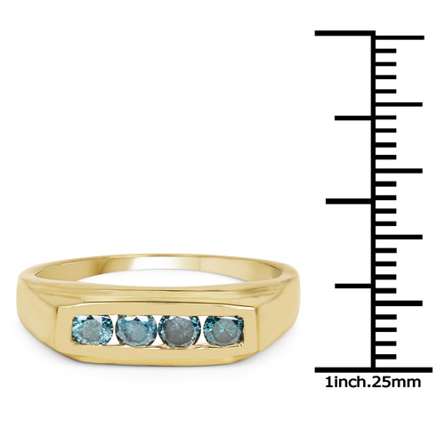 14K Yellow Gold Plated 0.48 Carat Genuine Blue Diamond .925 Sterling Silver Ring