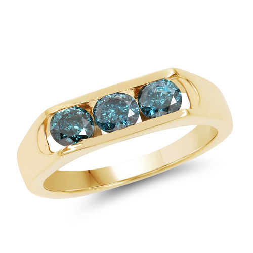 Diamond-14K Yellow Gold Plated 0.90 Carat Genuine Blue Diamond .925 Sterling Silver Ring