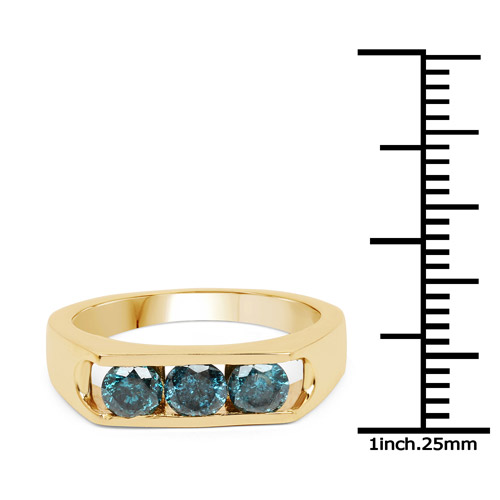 14K Yellow Gold Plated 0.90 Carat Genuine Blue Diamond .925 Sterling Silver Ring