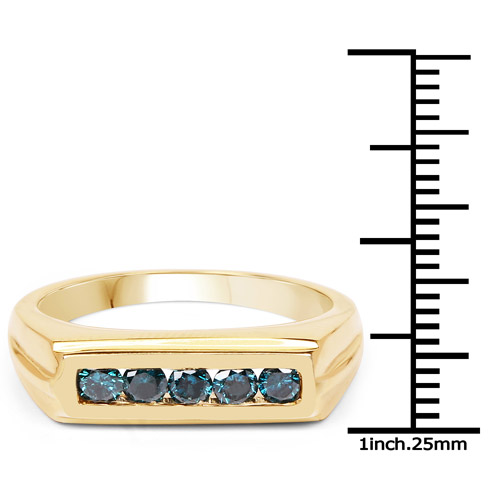 14K Yellow Gold Plated 0.40 Carat Genuine Blue Diamond .925 Sterling Silver Ring
