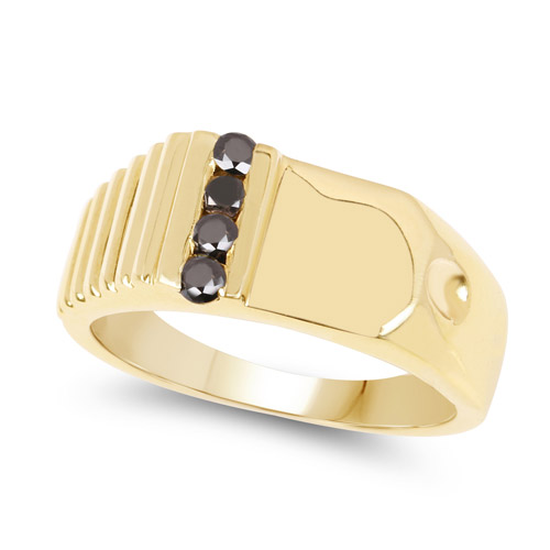 14K Yellow Gold Plated 0.20 Carat Genuine Black Diamond .925 Sterling Silver Ring