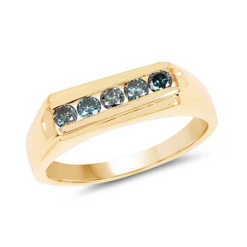Diamond-14K Yellow Gold Plated 0.35 Carat Genuine Blue Diamond .925 Sterling Silver Ring