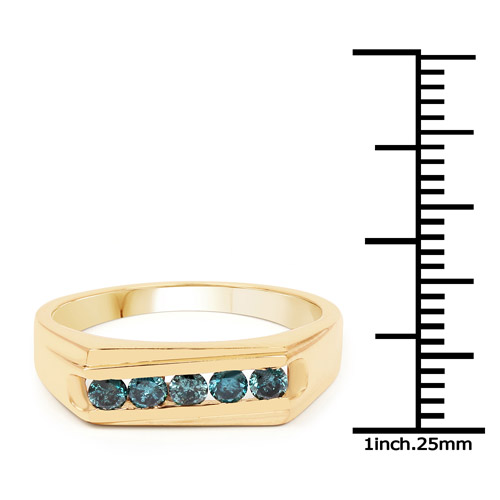 14K Yellow Gold Plated 0.35 Carat Genuine Blue Diamond .925 Sterling Silver Ring