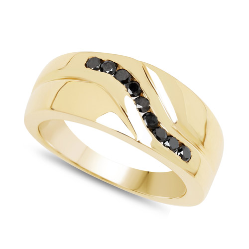 14K Yellow Gold Plated 0.27 Carat Genuine Black Diamond .925 Sterling Silver Ring