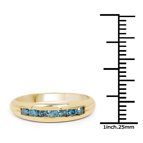 14K Yellow Gold Plated 0.35 Carat Genuine Blue Diamond .925 Sterling Silver Ring