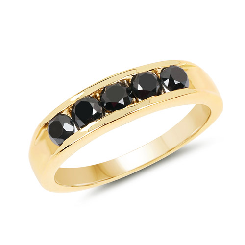 14K Yellow Gold Plated 0.80 Carat Genuine Black Diamond .925 Sterling Silver Ring