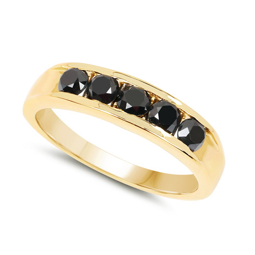 14K Yellow Gold Plated 0.80 Carat Genuine Black Diamond .925 Sterling Silver Ring