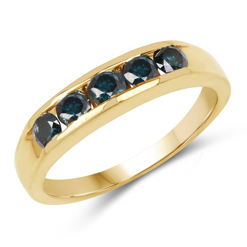 Diamond-14K Yellow Gold Plated 0.80 Carat Genuine Blue Diamond .925 Sterling Silver Ring
