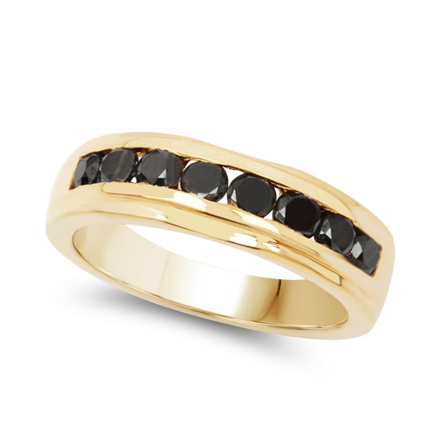 14K Yellow Gold Plated 0.88 Carat Genuine Black Diamond .925 Sterling Silver Ring