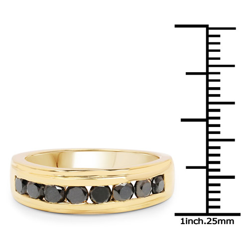 14K Yellow Gold Plated 0.88 Carat Genuine Black Diamond .925 Sterling Silver Ring