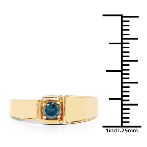 14K Yellow Gold Plated 0.25 Carat Genuine Blue Diamond .925 Sterling Silver Ring