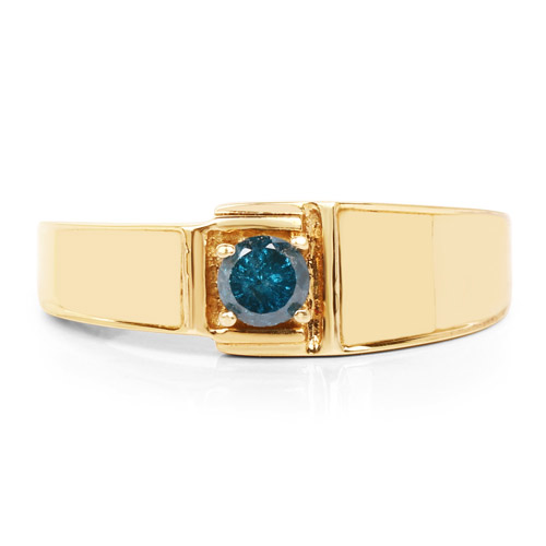 14K Yellow Gold Plated 0.25 Carat Genuine Blue Diamond .925 Sterling Silver Ring