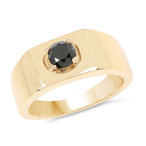 Diamond-14K Yellow Gold Plated 0.25 Carat Genuine Black Diamond .925 Sterling Silver Ring