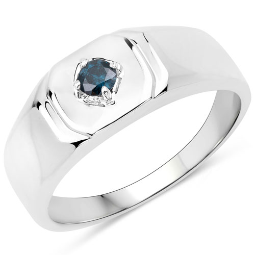 Diamond-0.20 Carat Genuine Blue Diamond .925 Sterling Silver Ring