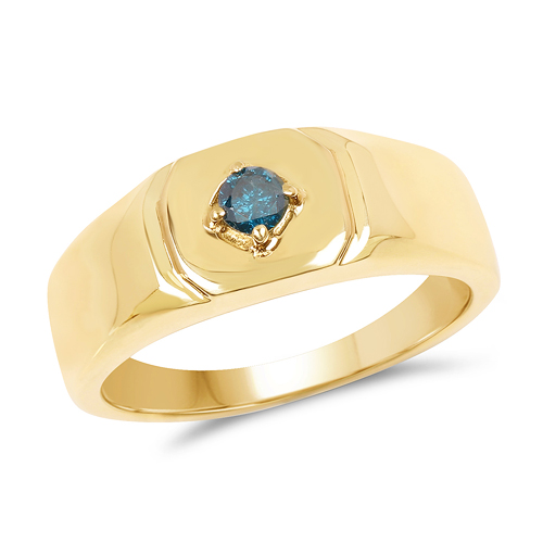 Diamond-14K Yellow Gold Plated 0.20 Carat Genuine Blue Diamond .925 Sterling Silver Ring