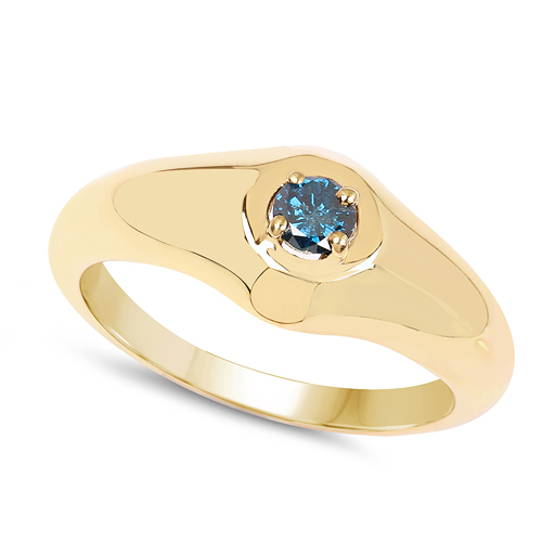 14K Yellow Gold Plated 0.20 Carat Genuine Blue Diamond .925 Sterling Silver Ring