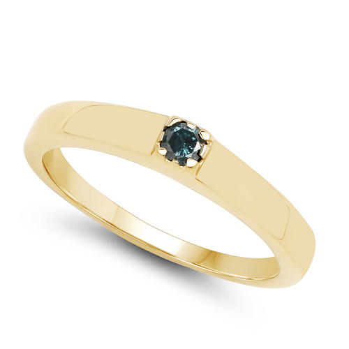 14K Yellow Gold Plated 0.12 Carat Genuine Blue Diamond .925 Sterling Silver Ring