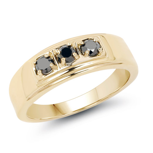 Diamond-14K Yellow Gold Plated 0.33 Carat Genuine Black Diamond .925 Sterling Silver Ring