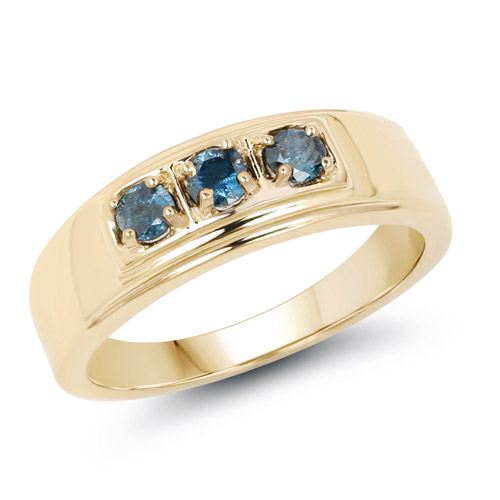Diamond-14K Yellow Gold Plated 0.33 Carat Genuine Blue Diamond .925 Sterling Silver Ring