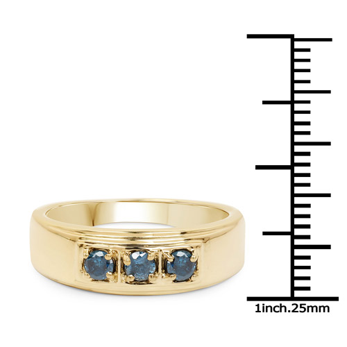 14K Yellow Gold Plated 0.33 Carat Genuine Blue Diamond .925 Sterling Silver Ring