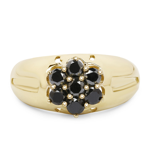 14K Yellow Gold Plated 0.98 Carat Genuine Black Diamond .925 Sterling Silver Ring
