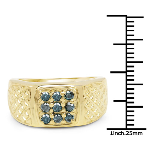 14K Yellow Gold Plated 0.36 Carat Genuine Blue Diamond .925 Sterling Silver Ring