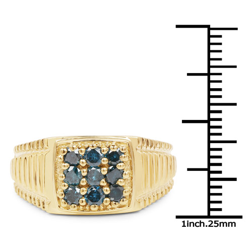 14K Yellow Gold Plated 0.63 Carat Genuine Blue Diamond .925 Sterling Silver Ring