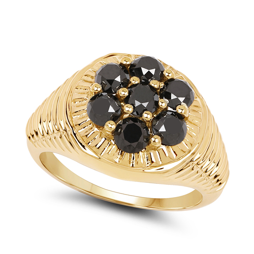 14K Yellow Gold Plated 1.40 Carat Genuine Black Diamond .925 Sterling Silver Ring