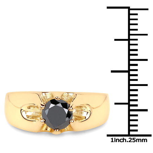 14K Yellow Gold Plated 1.00 Carat Genuine Black Diamond .925 Sterling Silver Ring