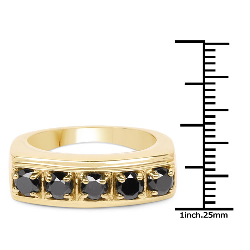 14K Yellow Gold Plated 1.25 Carat Genuine Black Diamond .925 Sterling Silver Ring