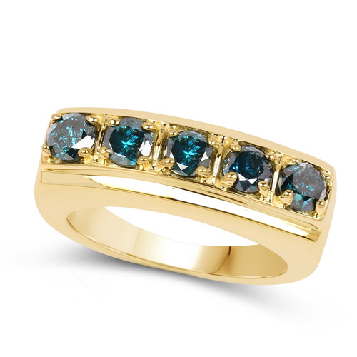 14K Yellow Gold Plated 1.25 Carat Genuine Blue Diamond .925 Sterling Silver Ring