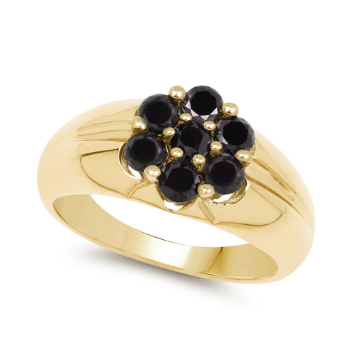 14K Yellow Gold Plated 0.91 Carat Genuine Black Diamond .925 Sterling Silver Ring