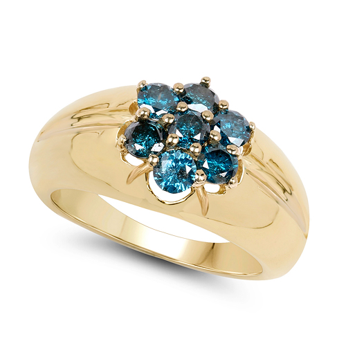 14K Yellow Gold Plated 0.98 Carat Genuine Blue Diamond .925 Sterling Silver Ring