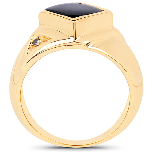 14K Yellow Gold Plated 2.03 Carat Genuine Black Onyx and Black Diamond .925 Sterling Silver Ring