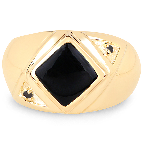 14K Yellow Gold Plated 2.03 Carat Genuine Black Onyx and Black Diamond .925 Sterling Silver Ring